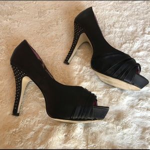 Steve Madden Blue/Black Peep Toe Crystal Heels